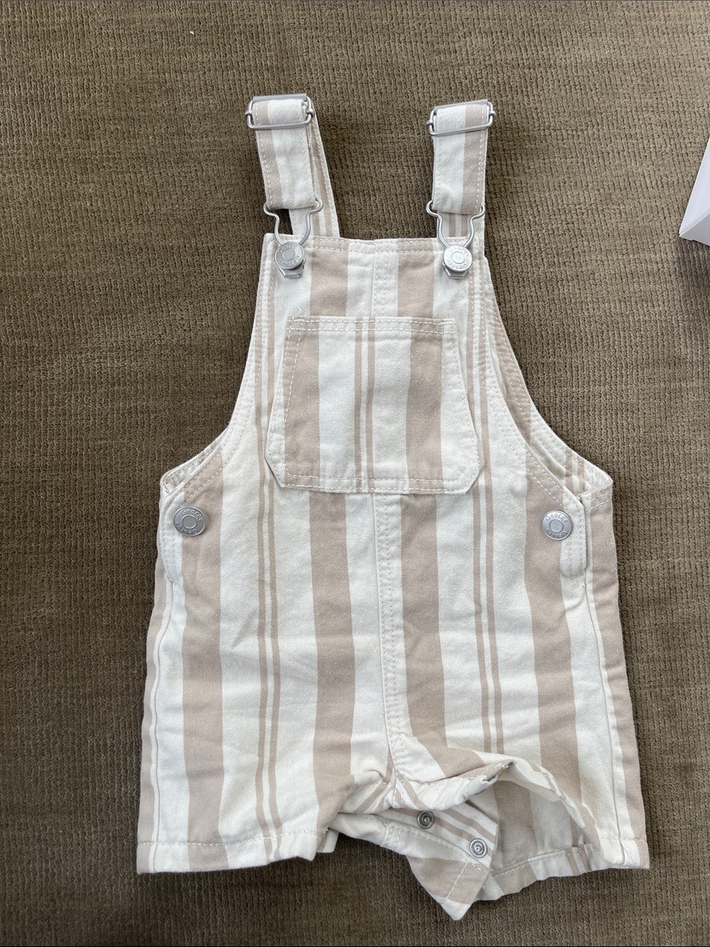 George Beige & White Striped Short Overalls